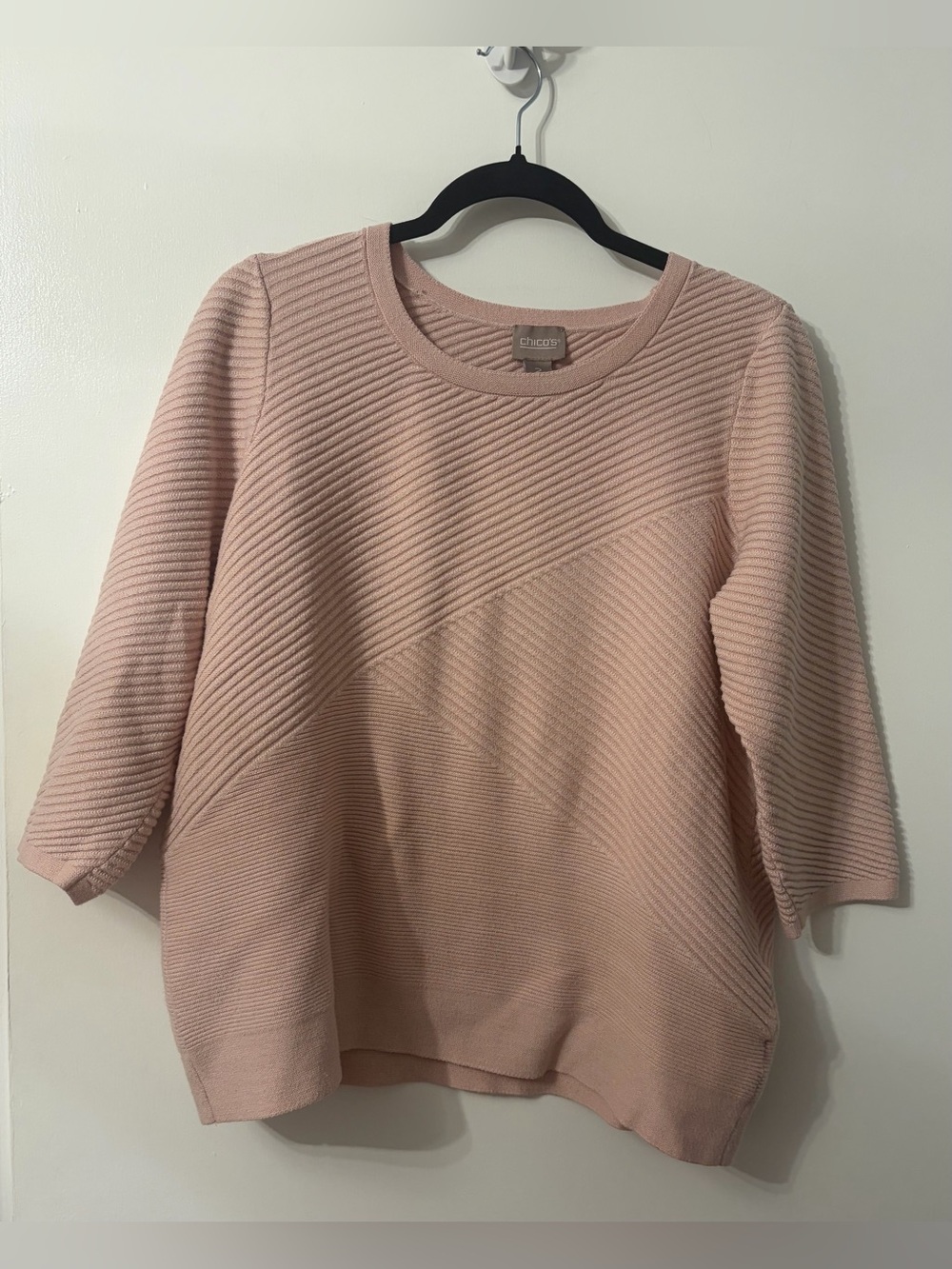Chico's Soft Blush Ribbed Crewneck Sweater